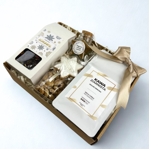 Zestaw prezentowy z kawą i herbatą i słodką przekąską