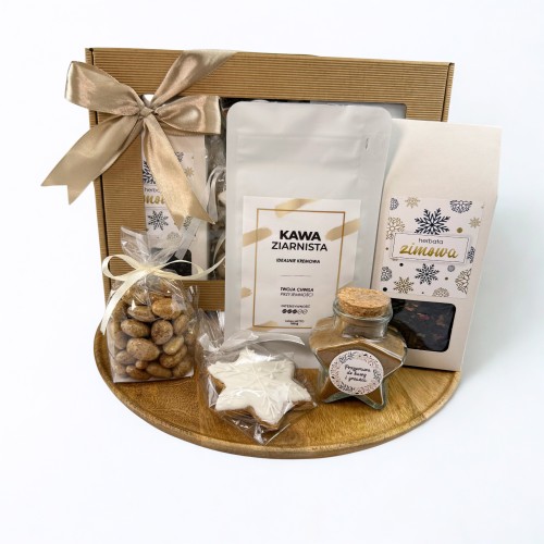 Zestaw prezentowy z kawą i herbatą i słodką przekąską