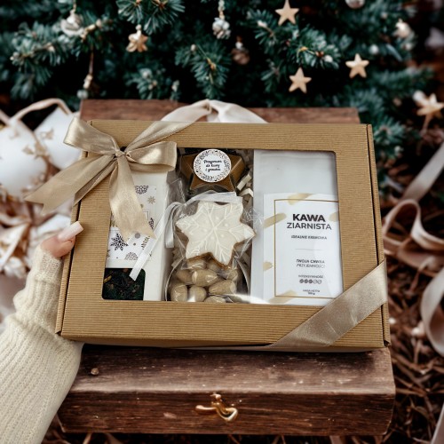 Zestaw prezentowy z kawą i herbatą i słodką przekąską